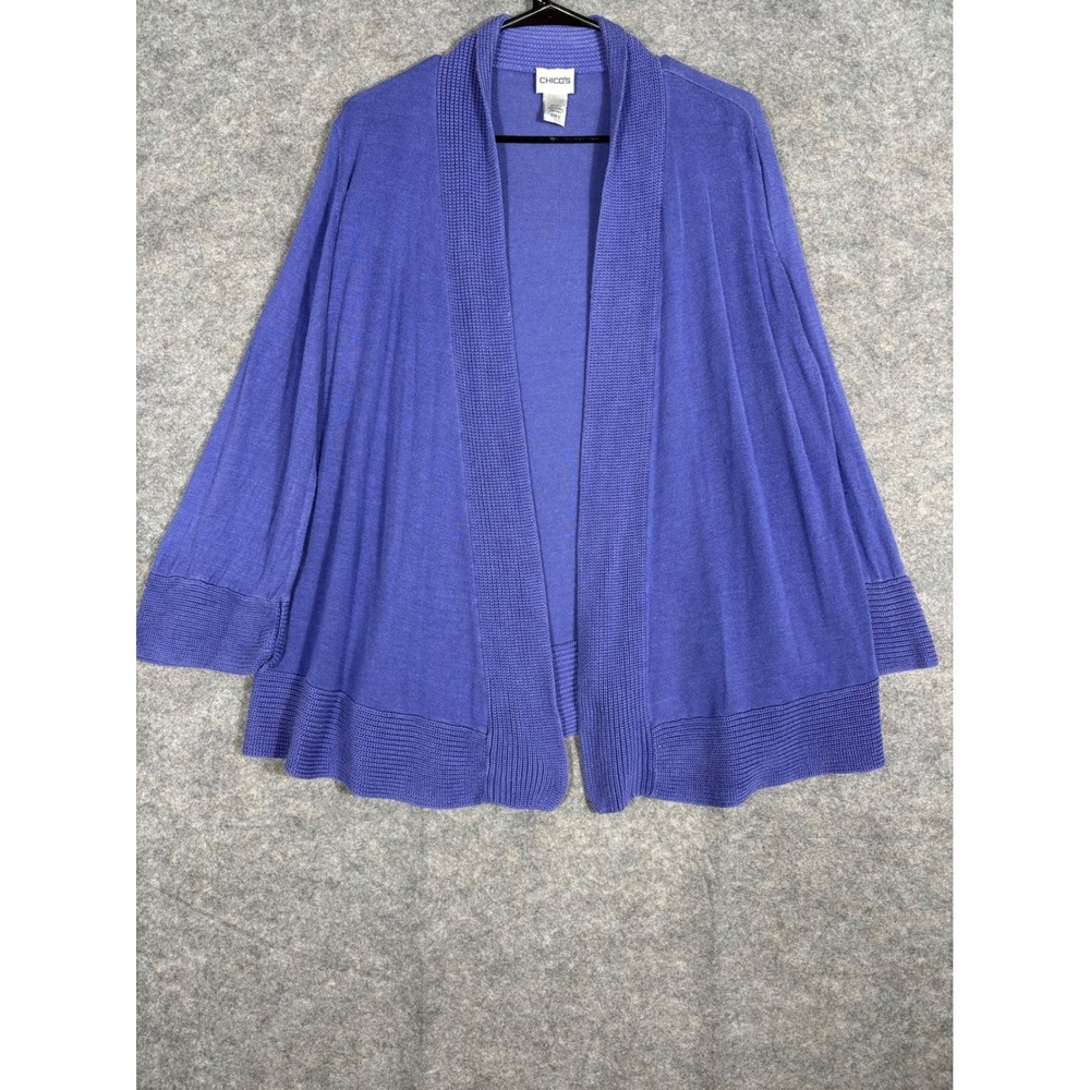 Chicos Cardigan Sweater Purple Silk Blend Open Front Women Size 3